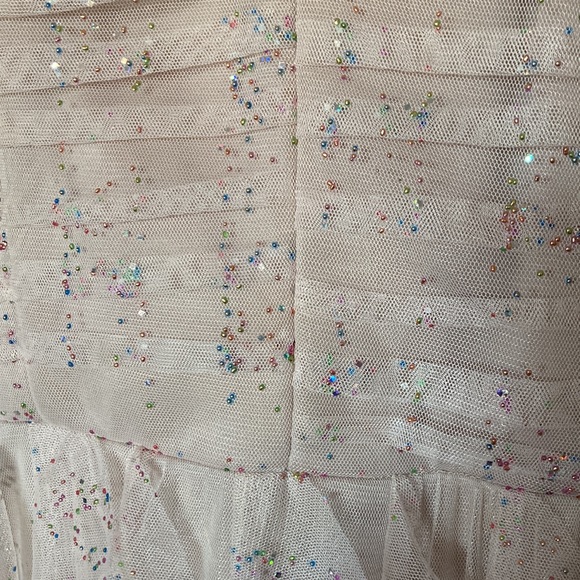 Fairy core mermaid ruffled beige nude cream tan sparkly glitter multicolor dress - Picture 2 of 11